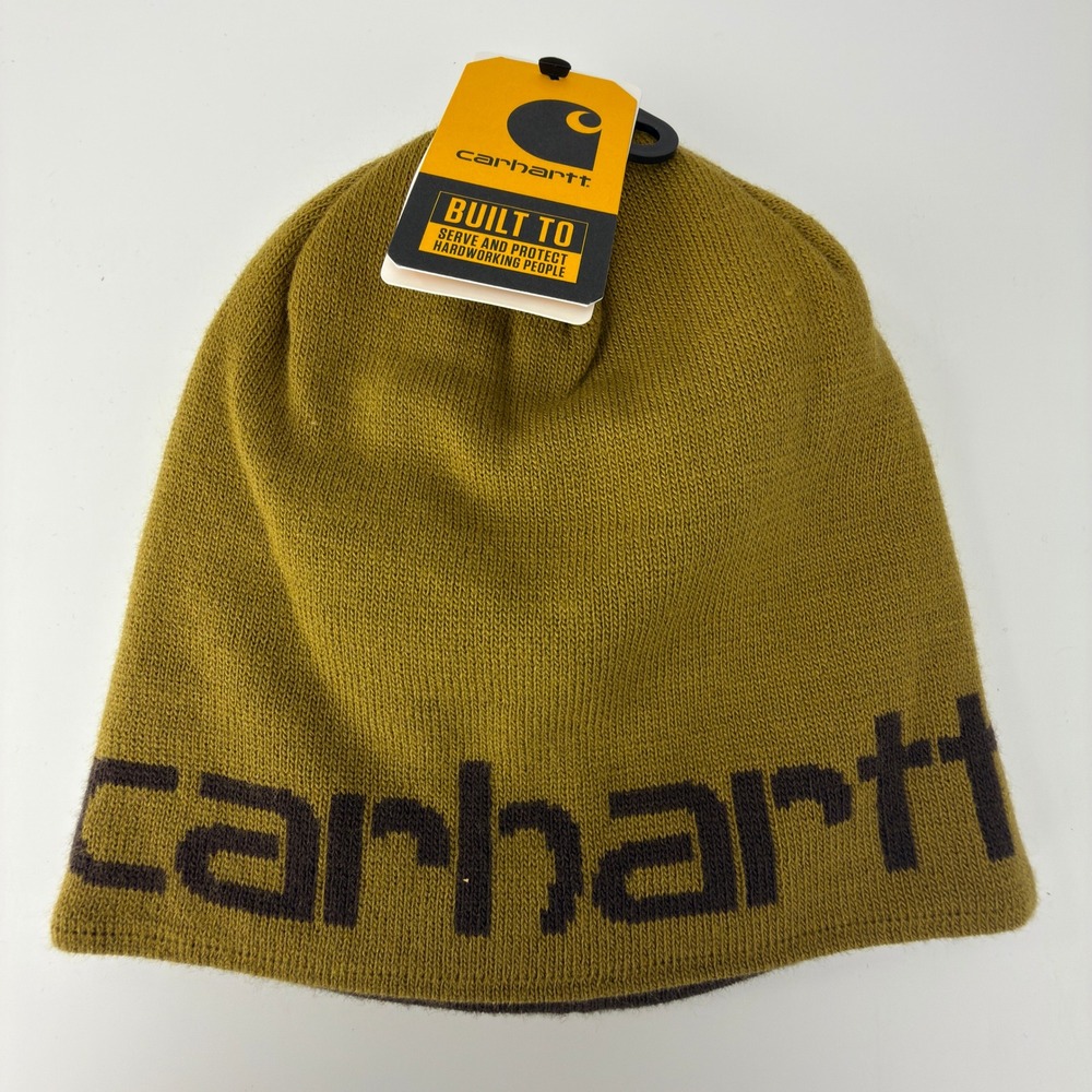 Carhartt Reversible Beanie Mens One Size AH0137 Brown Yellow NWT NOS
